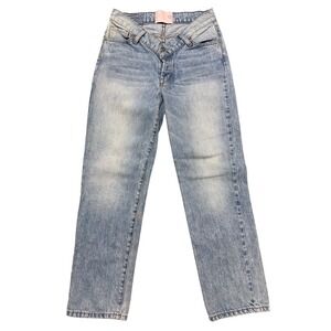 Revice Denim Venus Light Wash Blue Criss Cross V Waist Straight Leg Jeans 27